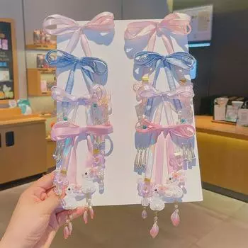 Children s Chinese Hanfu Headdress: Braided Hair Rope with Bells, Ribbons, and Tassels