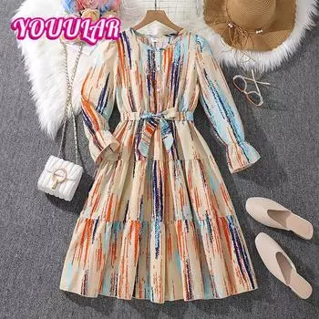 Детская одежда 2024 года, новая юбка для маленькой девочки с принтом тай-дай, платье для девочки с длинными рукавами 8Y