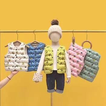 Children s clothing cotton vest children s new winter cotton-padded clothes boys and girls autumn vest baby inside 90cm (recommended height 70-80) розовый