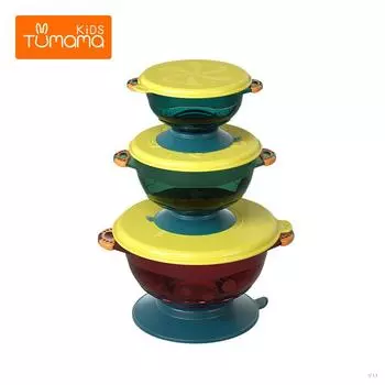 Children S Complementary Food Silicone Integrated Dinner Plate Creative Non-Slip And Anti-Drop Suction Cup Bowl Three Sets