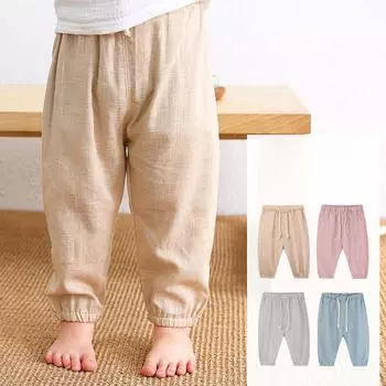 Children s Cotton and Linen Trousers Spring and Summer Thin Linen Pants Harem Pants Baby Mosquito Bloomer Pants 130 синий