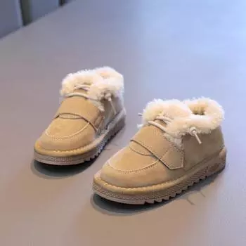 Children s Cotton Shoes Winter 2024 Warm Kids Flats Shoes Fashion Korean Versatile Soft Bottom Girls Fluffy Causal Plush Shoes 24 хаки