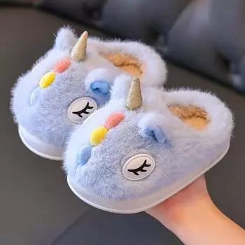 Children s Cotton Slippers 2025 New Winter Comfortable Home Anti Slip Warm Indoor Anti Slip Cute Cartoon Unicorn Cotton Shoes 24-25-lnner-15CM розовый