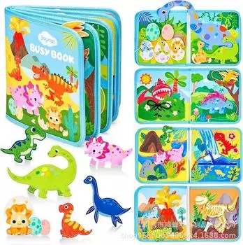 Children S Dinosaur Cognition Quiet Book Early Education Learning Board Dinosaur Storybook Felt Busy 19*23 небесно-голубой