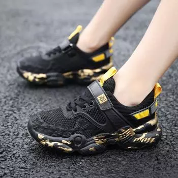 Children s double mesh fly-woven low-top sports shoes Boys outdoor breathable casual running shoes Middle and older children s basketball shoes 28