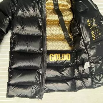 Children s down jacket medium and long winter thickened boys and girls children black gold label letter hooded outer Korean version cover 110Cm recommended weight within 17.5 kg чёрный
