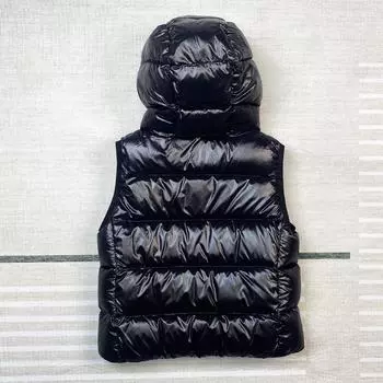 Children s down jacket, vest, black gold letter short hooded 2024 autumn and winter boys and girls vest 110cm