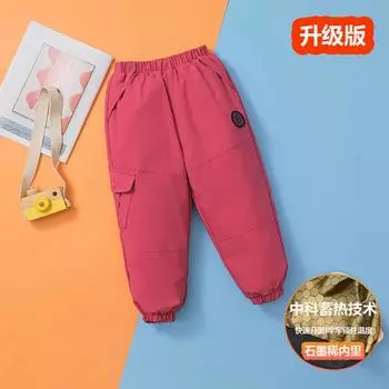 Детские пуховые штаны для мальчиков, иностранный стиль 2024, новые зимние утепленные северо-восточные термоштаны для девочек на минус 40 градусов 100cm height 90, weight within 13kg