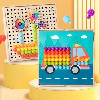 Children S Early Education Educational Multi-Functional Gear Creative Mushroom Nail Pairing Assembly Parent-Child Desktop Toy