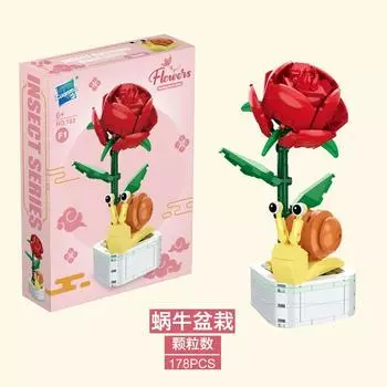 Children S Educational Assembly Of Small Particles 24 Building Block Flowers, Marine Insects Potted Plants Theme Building Block Flowers Building Toys