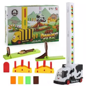 Children S Educational Building Block Bee Cow Domino Small Train Diy Automatic Drop Electric Toy Car 33.5*8*23.5cm