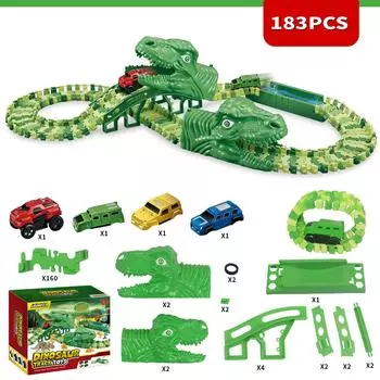 Children S Educational Dinosaur Rail Car, Boys Diy Variety To Build Electric Dinosaur Roller Coaster Park