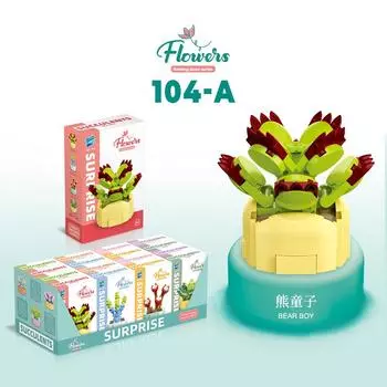 Children S Educational Small Particle Mosaic Building Block Flower 104 Series 32 Potted Plant Simulation Rose Succulent Building Block Toy