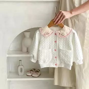 Children s embroidered cotton cardigan kids girls cute coat infant girls solid color jacket clothes bafanou 93083 73cm(6-12M) белый