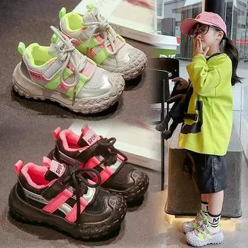 Детская мода Tire Bottom Sneakers Осенние сетчатые туфли для девочек Daddy Shoes Корейская повседневная обувь для мальчиков 21 серый