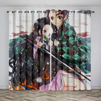 Children s Favorite Cartoon Anime Pattern Shade Curtains 2 Panel Boys Girls Room Bedroom Living Room Window Decorative Curtains 50W130H(CM)x2&Hook