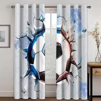 Children s Favorite Cool Football Sunshade Curtains 2 Panel Boys Girls Room Bedroom Living Room Window Decor Curtains 50W130H(CM)X2PCS&Grommet Top