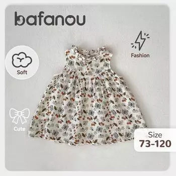 Children s flower printed sleeveless dresses kids summer casual clothes baby girl cotton dresses 73cm(6-12M)