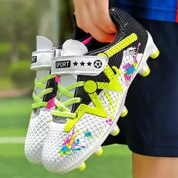 Children s football shoes long nails boys Velcro TF broken nails sneakers boys primary school students training girls manufacturers 28 белый