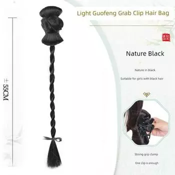 Children s Han Chinese Costume Wig Braid Ponytail Grip Bun Cable Stitch Hair Bag Twisted Braid New Chinese Style National Style Chignon Butterfly Twisted Braid [Nature Black]]