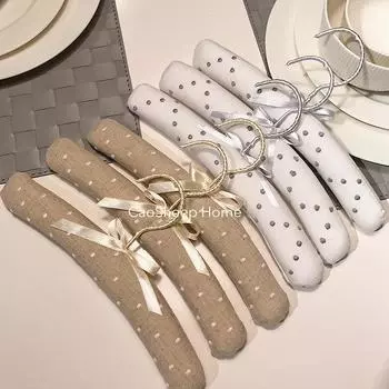 Children s Hanger28cmCotton and Linen Exquisite Polka Dot Embroidery Home Clothing Store Storage SmallSize Non-Slip Non-Drum Bag 3pcs