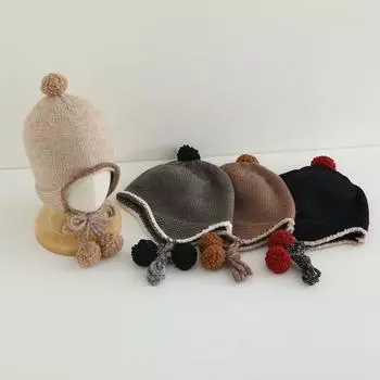 Children s hats autumn and winter girls 2024 new boys concave tether ball student ear protector wool hat Suitable for children aged 3-8