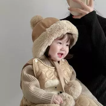 Children s hats, winter plush hats, foreign-style suede ear hats, thickened fleece windproof hats for boys and girls
