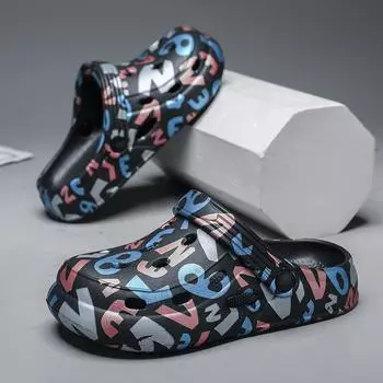 Детские тапочки с дырочками, камуфляжные буквы, детские тапочки Eva, домашняя одежда, нескользящие, классные тапочки для мальчиков и девочек 24 серый