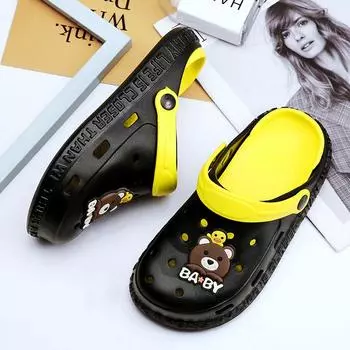 Children s hole shoes children s slippers summer boys and girls non-slip soft bottom indoor anti-collision cute baby cool slippers 24 чёрный