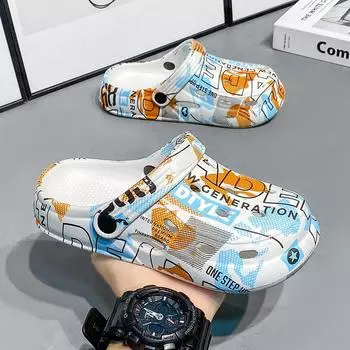 Children s hole shoes printed soft-soled slippers boys slippers boys hollowed-out girls sandals two wearing beach shoes women 24 белый