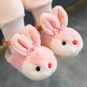 Children s Home Slipper Fluffy Warm Fashion Cotton Shoes Cut Rabbit Winter Soft Kids House Indoor Plush Slippers for Boys Girls 14-15 серый