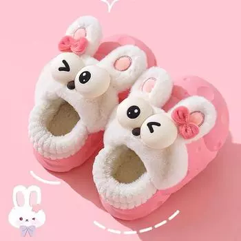 Children s Home Slippers Winter Boys Girls Cute Flip Flops Rabbit Indoor Soft Sole Non-slip Wooden Floor Furry Warm Cotton Shoes 24-25