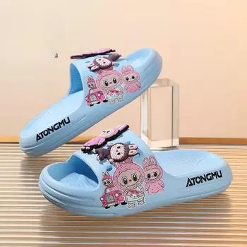 Children s Labubu EVA Flip-flops Summer Cute Cartoon Anti-slip Rubber-soled Slippers 26-27 небесно-голубой
