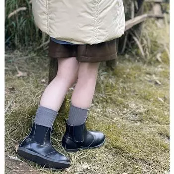 Children s leather boots with soft soles and elastic bands 24 темно-коричневого