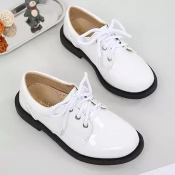 Children s Leather Shoes Non-slip Black Shoes for Boys Fashion Kids School Uniform Flat Shoes Breathable Versatile Glossy PU 28 белый