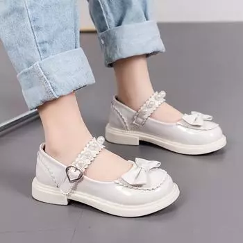 Детские кожаные туфли принцессы черного цвета для школы, ученические туфли, модные детские туфли Мэри Джейн, танцевальная обувь для девочек 26 белый