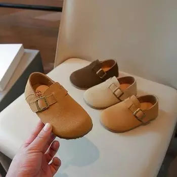 Children s Leather Shoes Retro Versatile Girls Flat Shoes Solid Color Kids Fashion Boys Causal Shoes Soft Soled Simple Non-slip 21 коричневый