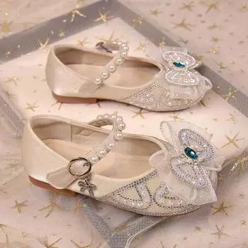 Children s Leather Shoes Sweet Rhinestone Bowtie Girls Flat Shoes for Party Ballet Fashion Causal Kids Princess Dress Shoes 23