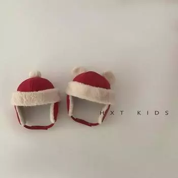 Children s Lei Feng hat winter plush splicing foreign gas thickened ear protection hat 1-3 years old trendy children s baby winter hat tide 2