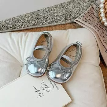 Children s Little Leather Shoes for Girls 2024 Spring&Autumn New Korean Soft Sole Bow Anti Slip Fashion Princess Single Shoes 23 золотой