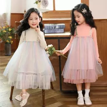 Детское марлевое платье принцессы с длинными рукавами, платье Помпадур, летнее и осеннее платье для девочек 100cm розовый