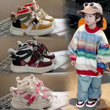 Детские кроссовки средней высоты, красивые, осенние, для мальчиков, маленькие, средние и большие, для детей, баскетбольные, кроссовки для девочек 21 красный