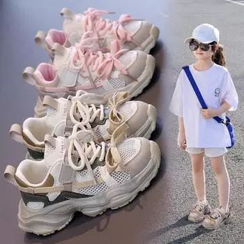 Детские кроссовки среднего и большого размера, летние сетчатые кроссовки для девочек с бантом, повседневная обувь для мальчиков 26 розовый