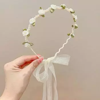 Children s Pearl Satin Flower Hair Bow Flower Girl Wedding Bow Flower Ribbon Hair Bundle Sweet Fashion Hair Accessories