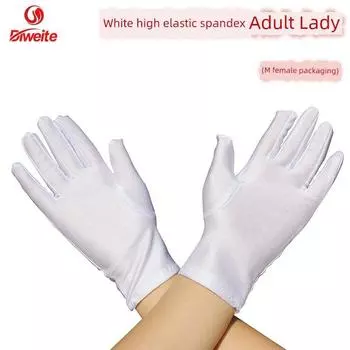 Children s Performance Etiquette Dancing High Elasticity White Gloves White spandex adult female M 2 pair All yards