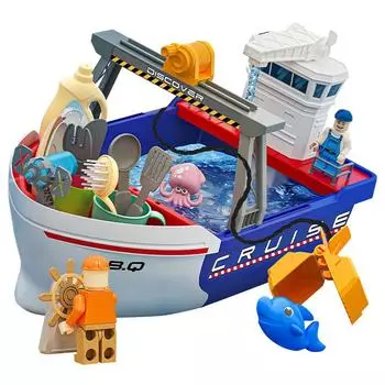 Children s Play House Electric Boat Fishing Toy Water Play Ship Model Toy Seaside Beach Parent-child Interaction серый/синий