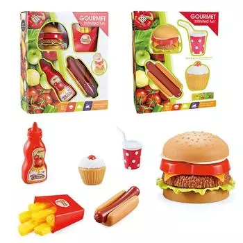 Children s Puzzle Play House Toys Kitchen Gourmet Tableware Simulation Hamburger Hot Dog Fries Suit DIY Toys коричневый