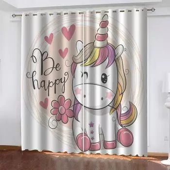 Шторы для детской комнаты 3D мультфильм животное лошадь модные оконные шторы для гостиной детская спальня дверь домашний декор W70xH160cmx2&Grommet Top