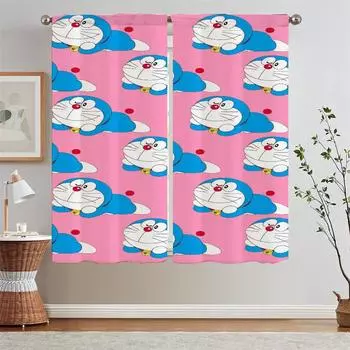 Children s Room Curtains Salon 2 Cheap Pieces Doraemon Shade Curtain for Living Room Window Sheer Curtains Livingroom Curls Home W50xH70cmx2pcs-CL