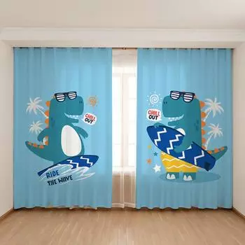Children s Room High Shading Curtain Cute Cartoon Dinosaur Boy Girl Bedroom Curtain Thick Blackout Drape Multicolor Dinosaur New W55 X H120cm X 2&HOOK